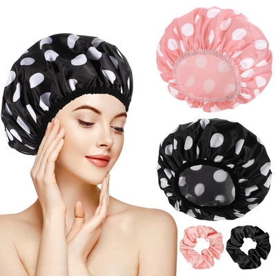 2 Packs Large Shower Caps for Women, Waterproof Shower Cap Double Layers Bath Ca