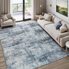 5X7 Area Rug for Living Room, Blue Abstract Rugs with Non-Slip Backing, Neutral
