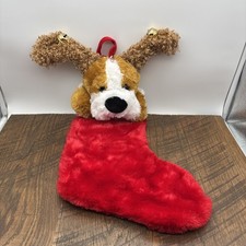 DAN DEE Christmas Puppy Dog Red Stocking Plush Animated Singing And Barks