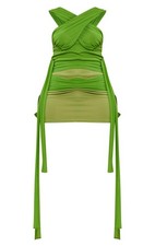 Shape Olive Mesh Wrap Neck Tie Bodycon Dress