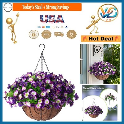 Artificial Hanging Flowers 12 Inch Basket Petunias Morning Glories Porch Deco...