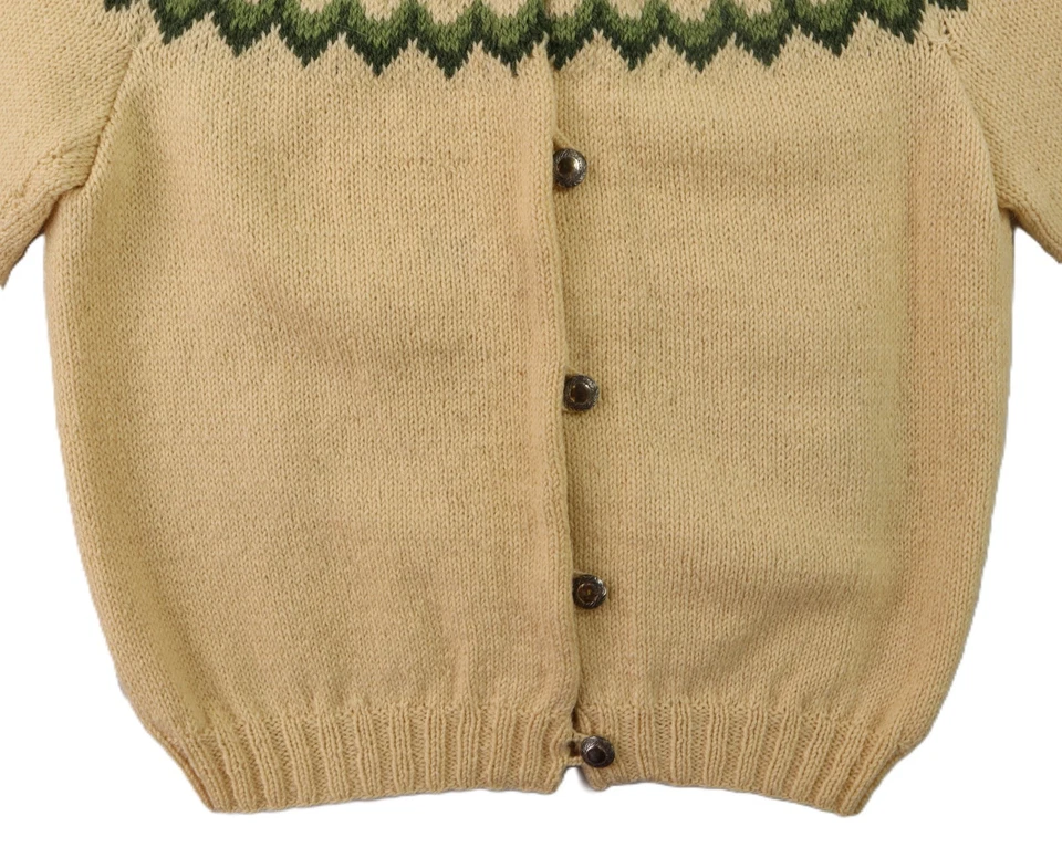 美国女式 S 象牙色手工针织 Fair Isle 羊毛锡特斯堪的纳维亚开衫毛衣 — 第 3/4 张图片