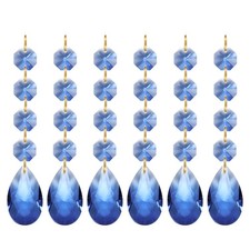 Teardrop Crystal Chandelier, 6 Pack 120mm Length Prisms Part Light Blue
