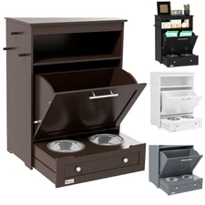 PawHut Pet Feeder Station Dog and Cat Food Storage Feeding Station Food Cabinet