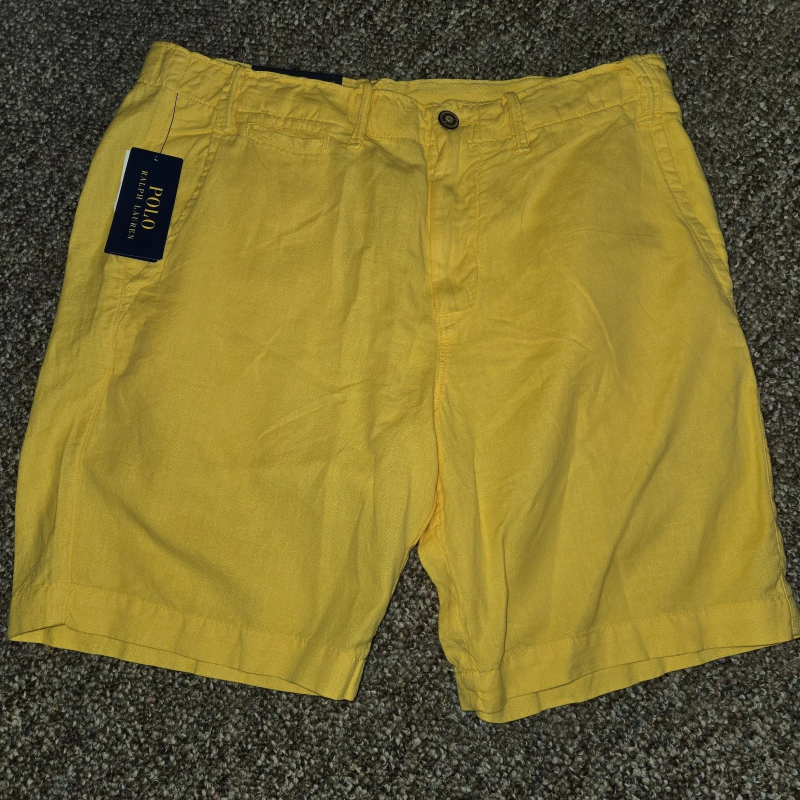 Nwt Polo Ralph Lauren Classic Fit Linen Blend Shorts Sz 32 Yellow Fin