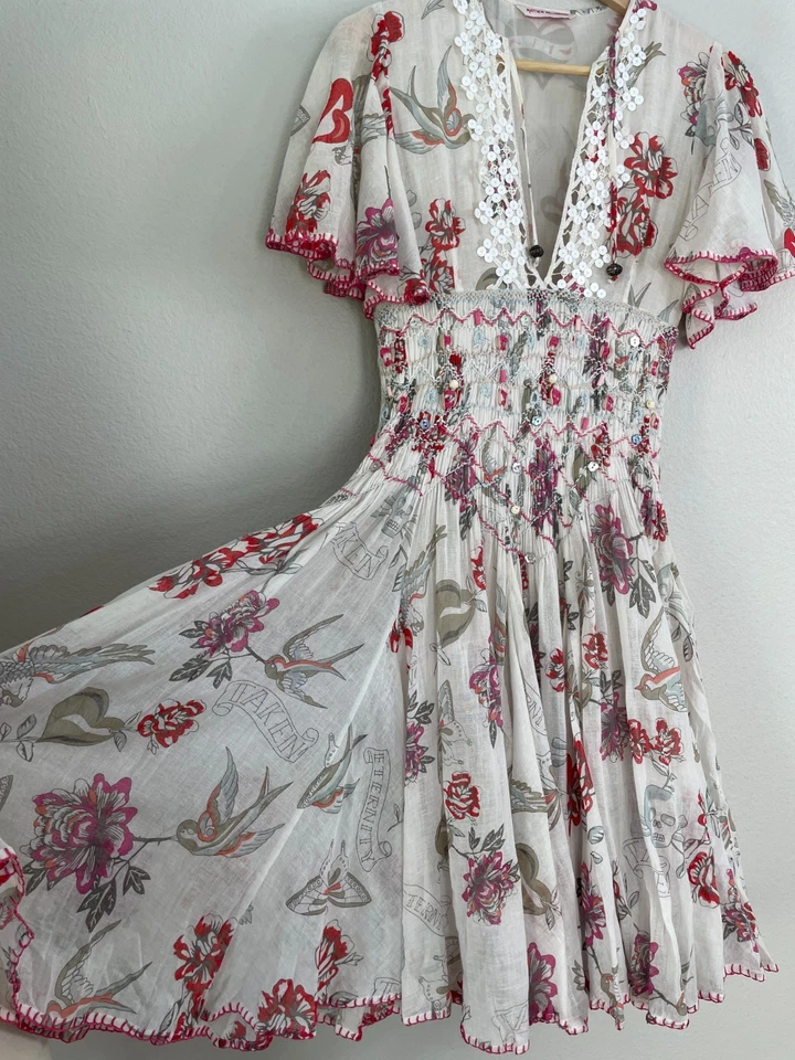 Vestido Matthew Williamson Feminino Tamanho 8 Branco Boho Fit Flare Eternity - Imagem 2 de 4