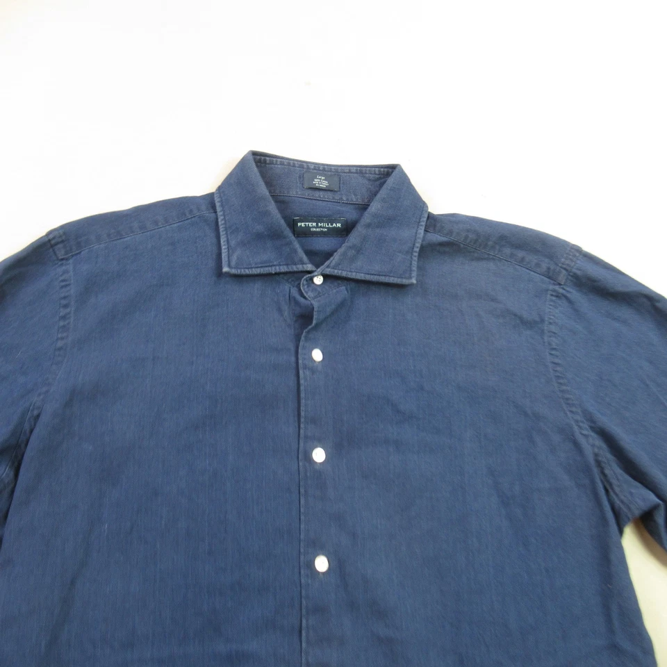 Camisa Peter Millar Para Hombre Grande Manga Larga Botón Delantero Ligera Azul Foto 3 de 4