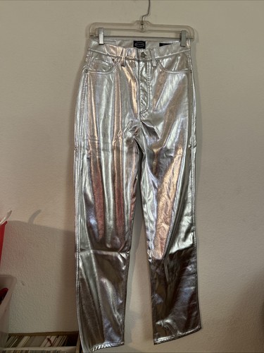 Scoop pants trousers slacks Stove Pipe women's 10 metallic silver straight leg