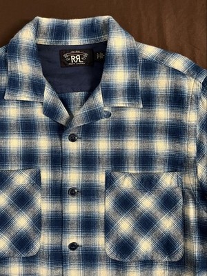 Extreme Rrl Ombre Camp Shirt Double Check Indigo Open Collar Ron Herman