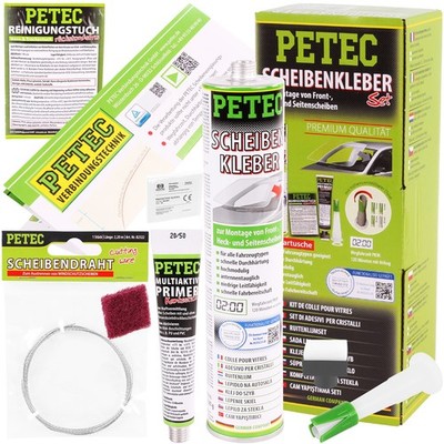 PETEC SCHEIBENKLEBER-SET 310ml KARTUSCHE + SCHEIBENDRAHT FRONT & HECKSCHEIBE KFZ