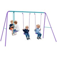 Outsunny Metal Swings Set w/ Seesaw, Adjustable Height, Purple