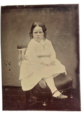 Antique Tintype Photo Adorable Young Victorian Girl Child Fashion Cross Jewelry 