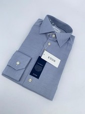 Eton Dress Shirt Men M 15 1/2 - 39 Blue Textured Twill Slim Fit Collar Button Up