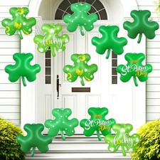 12 Pcs 12'' St. Patrick's Day Hanging Ornament Inflatable PVC Shamrock Style