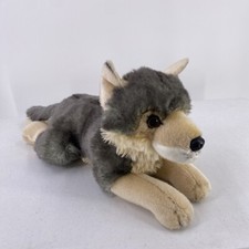 Miyoni Wolf Plush Aurora Gray Tan Realistic Stuffed Animal Toy Cub 13