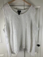 100% Linen Tank Top Women's Plus Size 30-32 White Embroidered Romantic Coastal