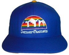 VINTAGE DENVER NUGGET NBA RAINBOW CITY MITCHELL & NESS HARDWOOD FITTED HAT 7 5/8