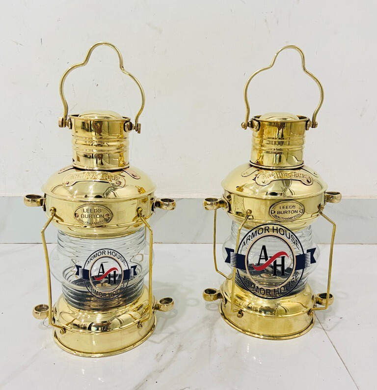 Set of 2 Brass Oil Lantern Lamps for Marine or Home Decoration-image