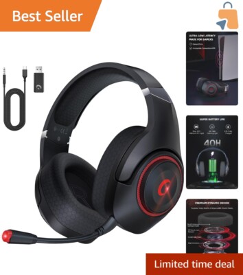 Wireless Gaming Headset with Noise-Canceling Mic - 40Hr Battery, PS5 Compatible