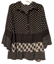 Calessa Womens Top XL Black White Mixed Media Layered 3/4 Sleeve Whimsigoth 