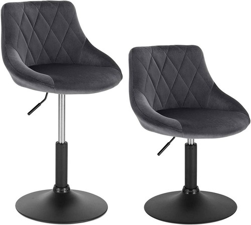 1 x Barhocker Barstuhl höhenverstellbar Samt Metall Dunkelgrau hb242dgr-1 - Bild 2 von 7