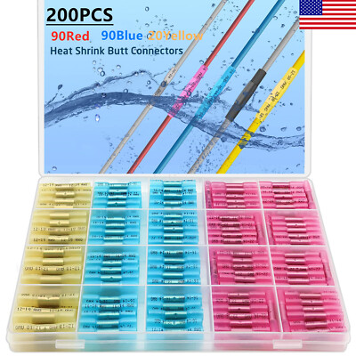 200Pcs Waterproof Seal Wire Connectors Heat Shrink Electrical Terminals Crimp US