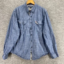 US Polo Assn. Shirt Men M Medium Blue Button Up Collared Long Sleeve Slim Fit