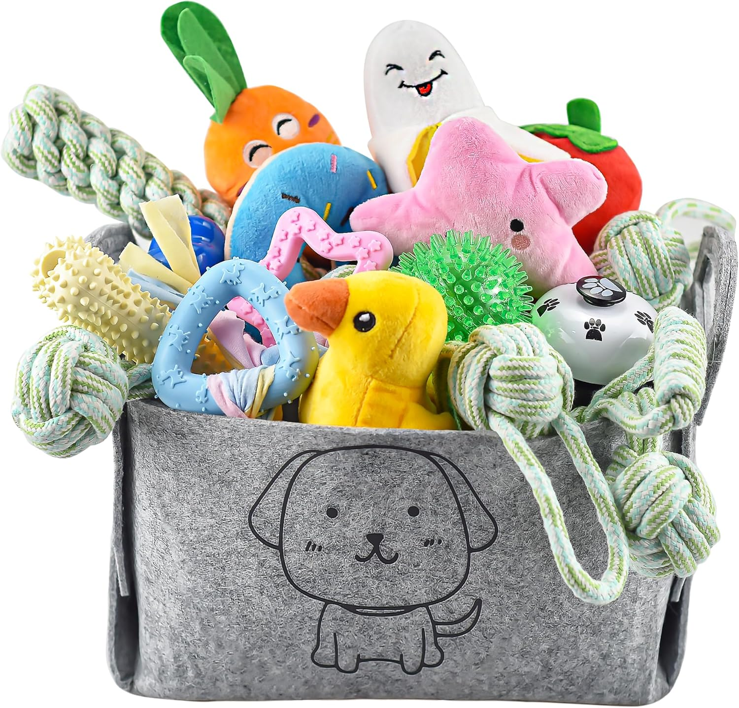 24 Pack Puppy Chew Toys, Dog Teething Toys with Storage Bin, Dog Rope Toys and S