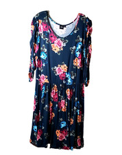 Women's Dress Size 14 Navy Floral Low Waist Long Ruched Sleeve Asos