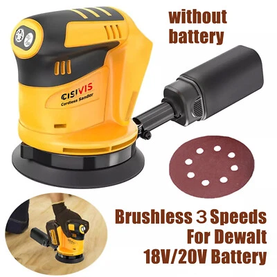 CISIVIS 3 Speed Cordless Electric Sander 5" Orbital Sander For Dewalt 18V/20V Dust Bag