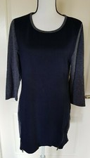 Papillon Textured Knit Sweater Dress Size Large in Navy List Price $199 New