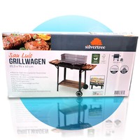 Silvertree Holzkohle Grillwagen San Luis Stahl Holz 2 Grillrost Mit RäDern