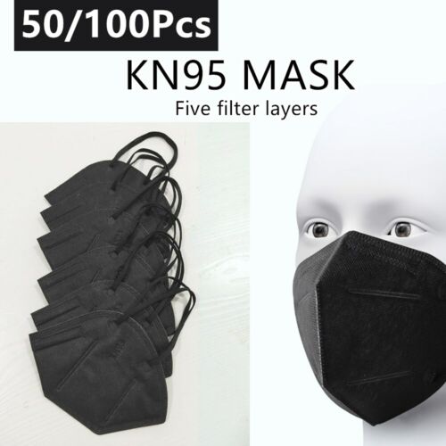 50/100 Pcs Black KN95 Face Mask 5 Layers Cover Protection Respirator Masks KN95 - Afbeelding 1 van 3