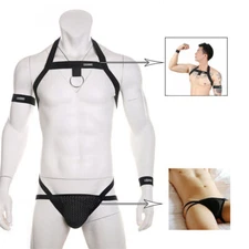 Sexy Mens Chest Harness Shoulder Strap+Armband+Wrist Band+Jockstrap Underwear