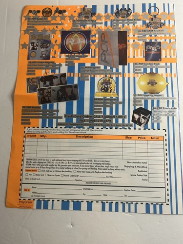 "Folleto de formulario de pedido por correo U2 Pop Mart Tour 97 de colección raro difícil de encontrar 8 1/2"" X 11""" - Imagen 4 de 7