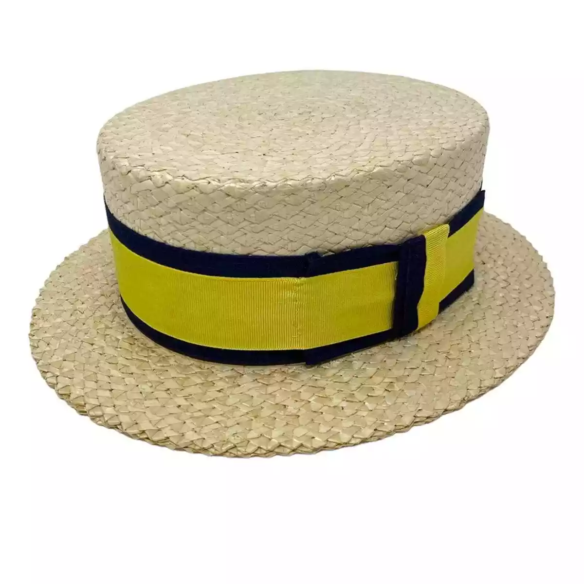 Sennett Straw Boater Hat Rare Vintage 1920s 1930s Original 6 7/8 Yellow Blue