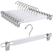 10 Pack 14.17" Solid White Wooden Pant Skirt Hangers Bottom Hangers for Slack...