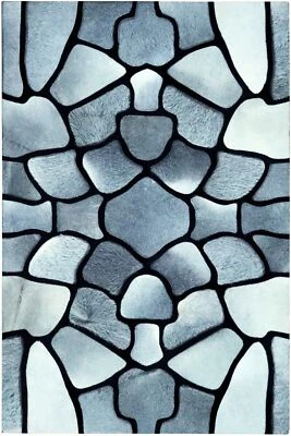 Leder Teppich Unikat Patchwork 150x240 cm echtes Kuhfell Cowhide Handarbeit grau - Bild 1 von 4