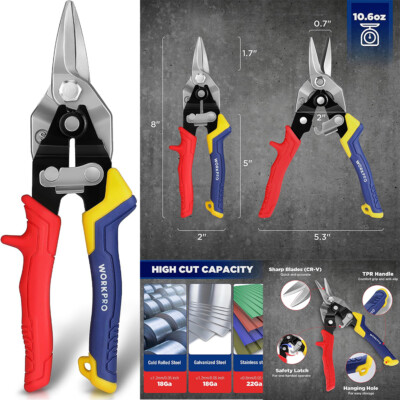 WORKPRO 8''Aviation Snips Straight Cut Metal Cutter with Latch&Non-slip Handle