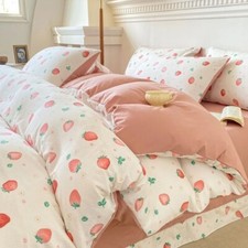 Strawberry Duvet Cover Floral Style with Flat Sheet Pillowcase No filler Queen