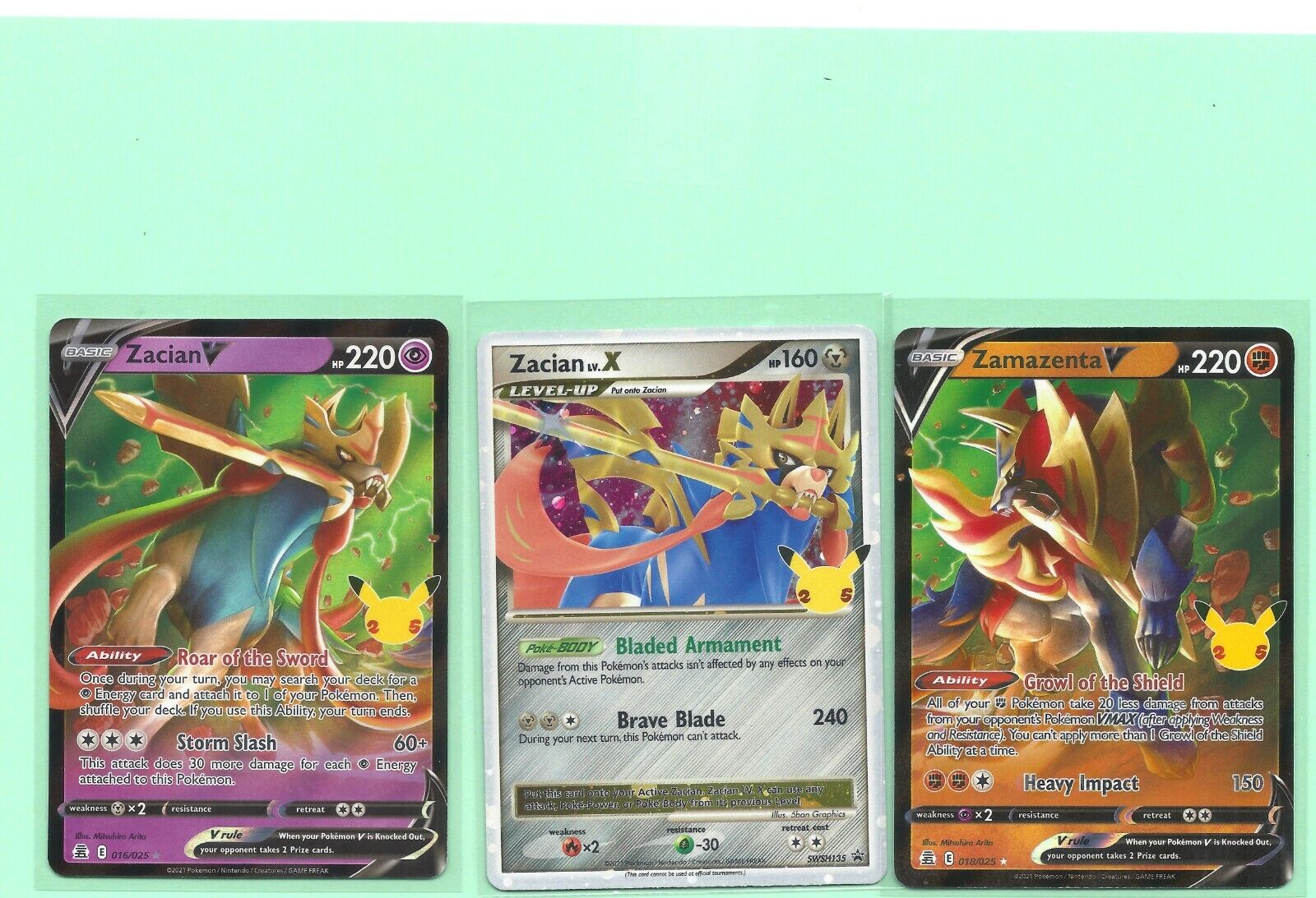 Pokémon 25th Anniversary Celebrations Zacian V + Zamazenta V + 2 Surprise  Cards!