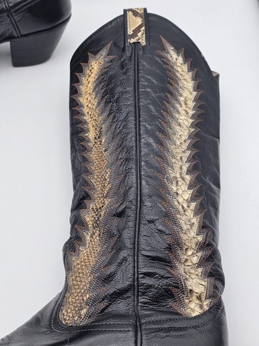 Vintage Larry Mahan Black Snakeskin Knee High Almond Toe Cowgirl Boots Size 7 B - Picture 12 of 14