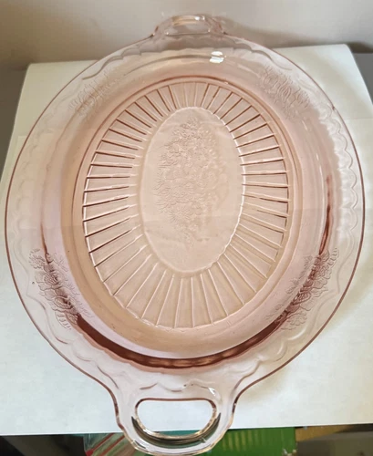 Anchor Hocking Oval 14” Serving Platter Mayfair Pink Depression Glass Open Rose