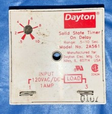 DAYTON SOLID STATE TIMER, ON DELAY, 2A561, .5-10 SEC., 24-240 VAC, 2 PIN