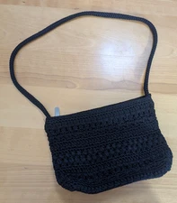 THE SAK Black Crochet Small Shoulder Bag Purse 001