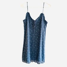 American Eagle Blue Floral Mini Babydoll Dress Spaghetti Strap Slip L NWT