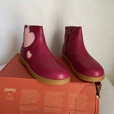 Botines Camper para Niños Dueto Cuero Rosa 3.5 Corazones, Cremallera Interior