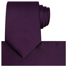Satin Tie Set Solid Ties Mens Necktie  Pocket Square Plum Purple