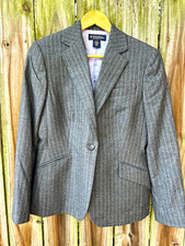 Brooks Brothers Gray Pinstripe Wool Blazer 42R Twill Two-Button Single-Breasted