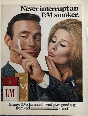 1968 L&M Cigarettes Original Vintage Advertisement Never Interrupt Print Ad